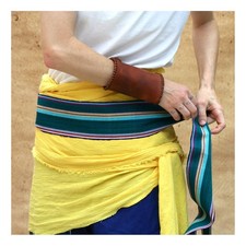 Vintage NOS Striped Seaweed Green Pirate Sash, Handwoven Long Fabric Belt SA17