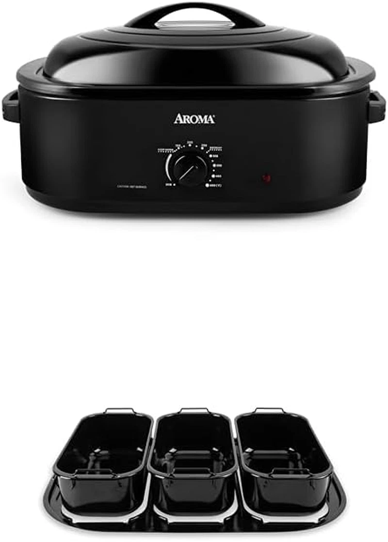 18Qt Roaster Oven & Buffet Tray Set for Effortless Slow Cooking & Serving