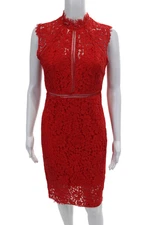 Bardot Womens Cotton Round Neck Sleeveless Zip Lace Trim Dress Red Size 06