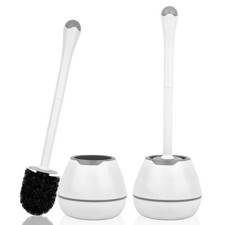 Toilet Bowl Brush Set 2 Pack, Long Reach Deep Cleaning, Drip Proof Holder, White