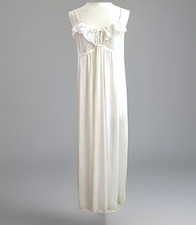 VTG Maidenform Maxi Babydoll Slip Dress Negligee Size M White Lace Bridal Fairy