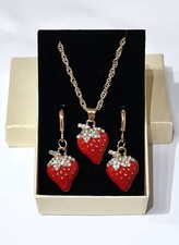 Strawberry earring and necklace set| sparkly|| special occassion| mothers day
