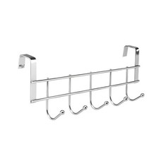 5 HOOK OVER THE DOOR HOOKS CHROME WASH ROOM COAT HANGER CLOTHES TOWEL STORAGE