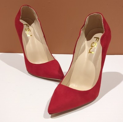 TOI Red Suede Pointed Toe Stiletto Pump Cushioned Slip On Women's Heel