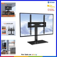 Swivel TV Stand Mount 32 to 55 Inch Height Adjustable Tempered Glass Base Floor