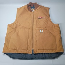 Carhartt Vest Men XL Brown Duck Canvas Insulated Quilted Workwear Lined Full Zip