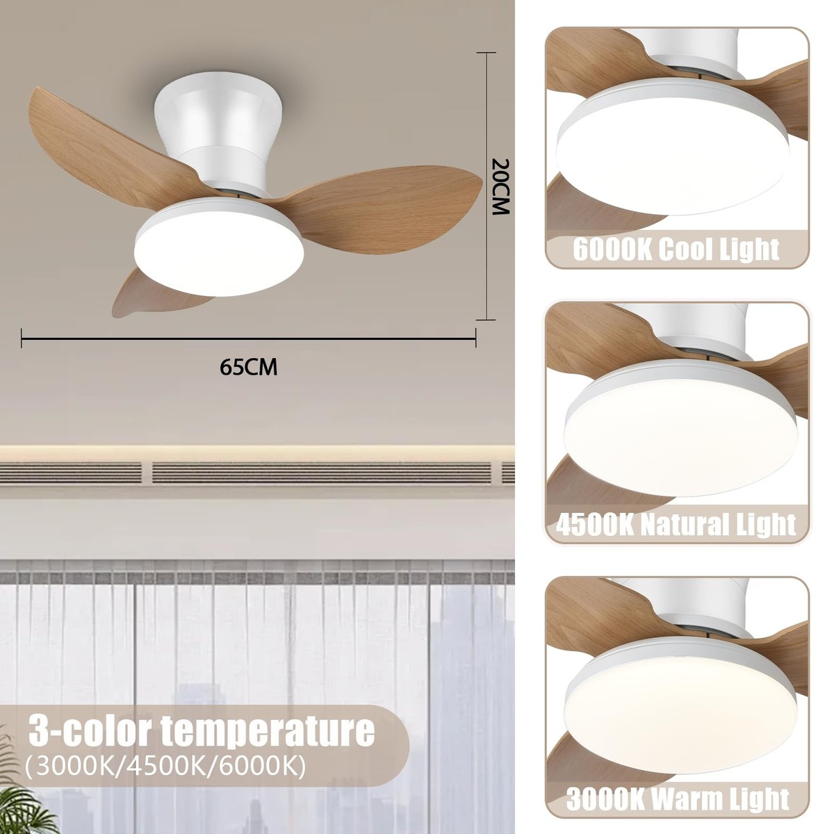 Ventilatore Da Soffitto EKDADL Con Luce - 65 Cm, 6 Velocità, Telecomando E App, 3 Pale - Foto 6