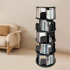 360° Rotating Bookshelf 5-Tier Bookcase Storage Shelf /Freestanding Display Rack