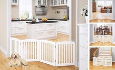 Wooden Freestanding Foldable Pet Gate for Dogs, 24 24" Height-4 Panel White
