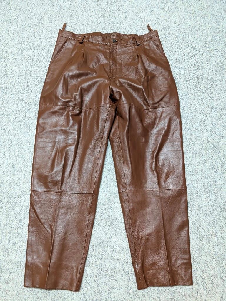 vintage 1990s leather pants BAGGY loose fit 40x34 pleated brown