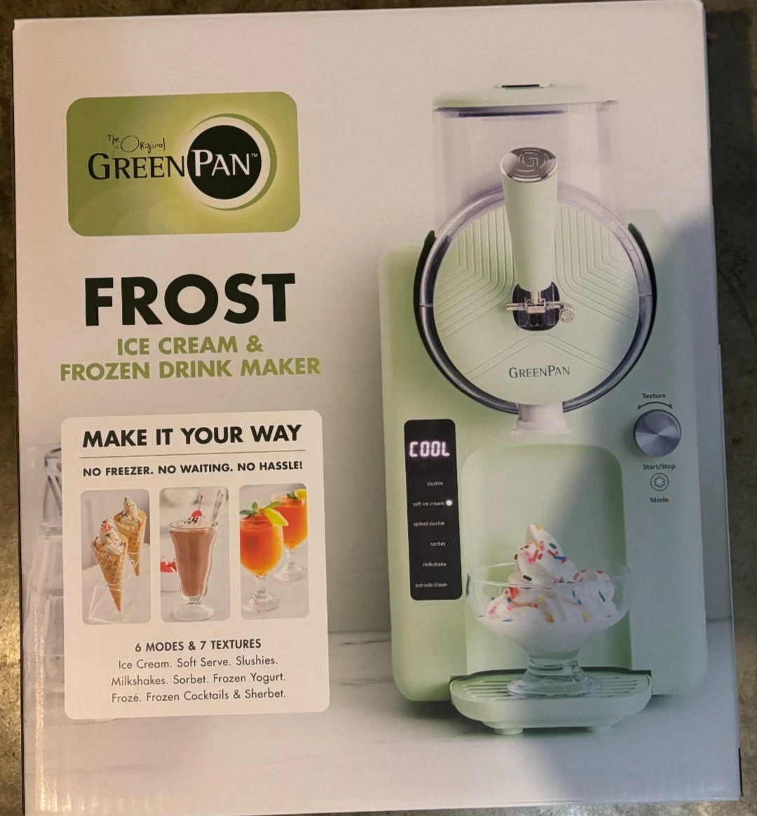 NEW GreenPan Frost Ice Cream & Frozen Drink Maker Green Color