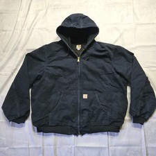 VTG Carhartt Made In USA J140 DNY Canvas Hooded Navy Blue Jacket Men's 2XL TALL