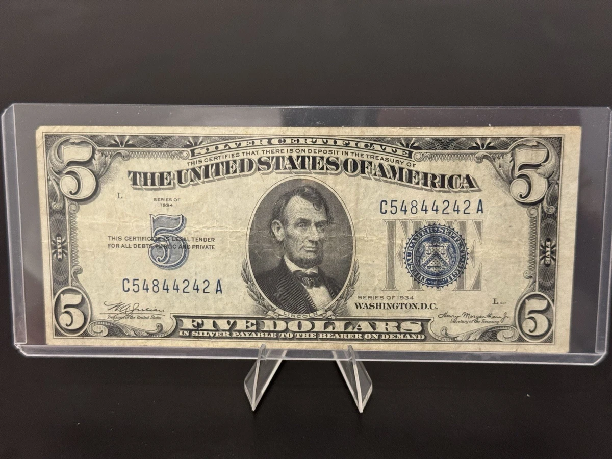 Uncertified $5 1934 Year US Small Size Paper Money Notes for sale