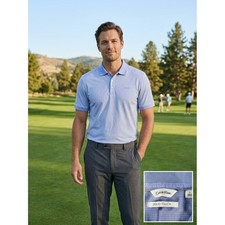 Calvin Klein Mens Liquid Touch Polo Shirt Blue White Micro Stripe Large L SS