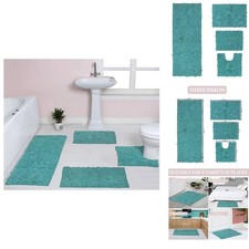 Home Weavers Bell Flower 100 Cotton Bath Rugs 4 Piece Set Turquoise