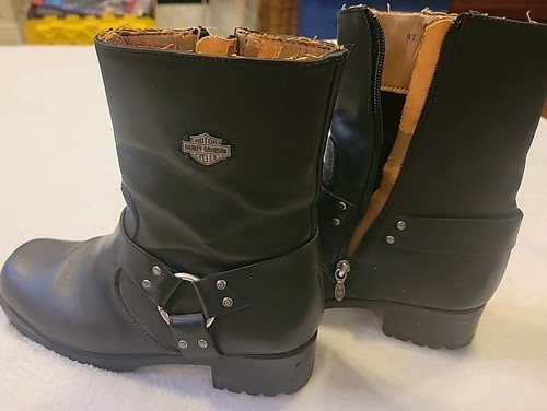Bottes moto cuir noir zippées harnais Ashby Harley Davidson femme pointure 8,5