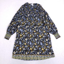 Forever 21+ Smocked Floral Mini Dress 2X Plus Size Long Sleeve Boho Black Blue