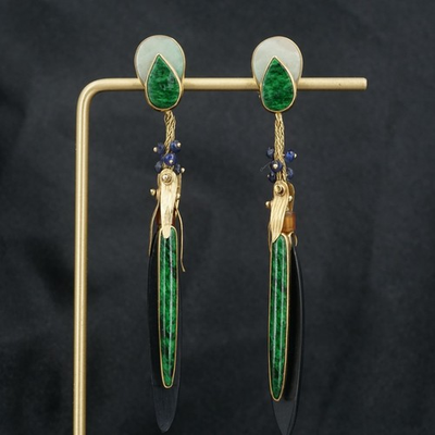 #ad #ad Michael Boyd Earrings Dangle Drop Gold 18k 20k 22k Designer Green 3.5quot; EG2757 $2571.66