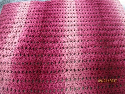 Hand Crocheted Afghan Shades of BURGUNDY & PINK  3'x 6' Striped Pattern Acrylic