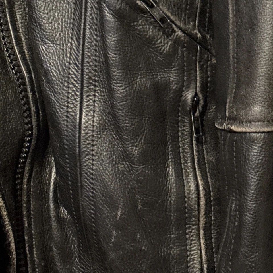 Chaqueta de cuero River Road para hombre 46 negra cremallera completa motocicleta motociclista bolsillos con cremallera Foto 3 de 4