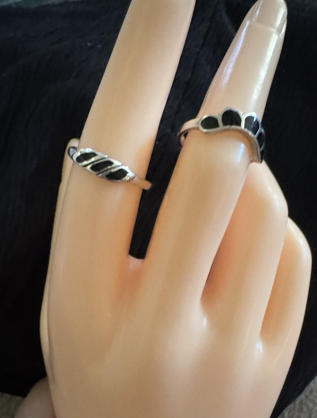Two Sterling Silver Stackable Rings With Onyx Sto… - image 1