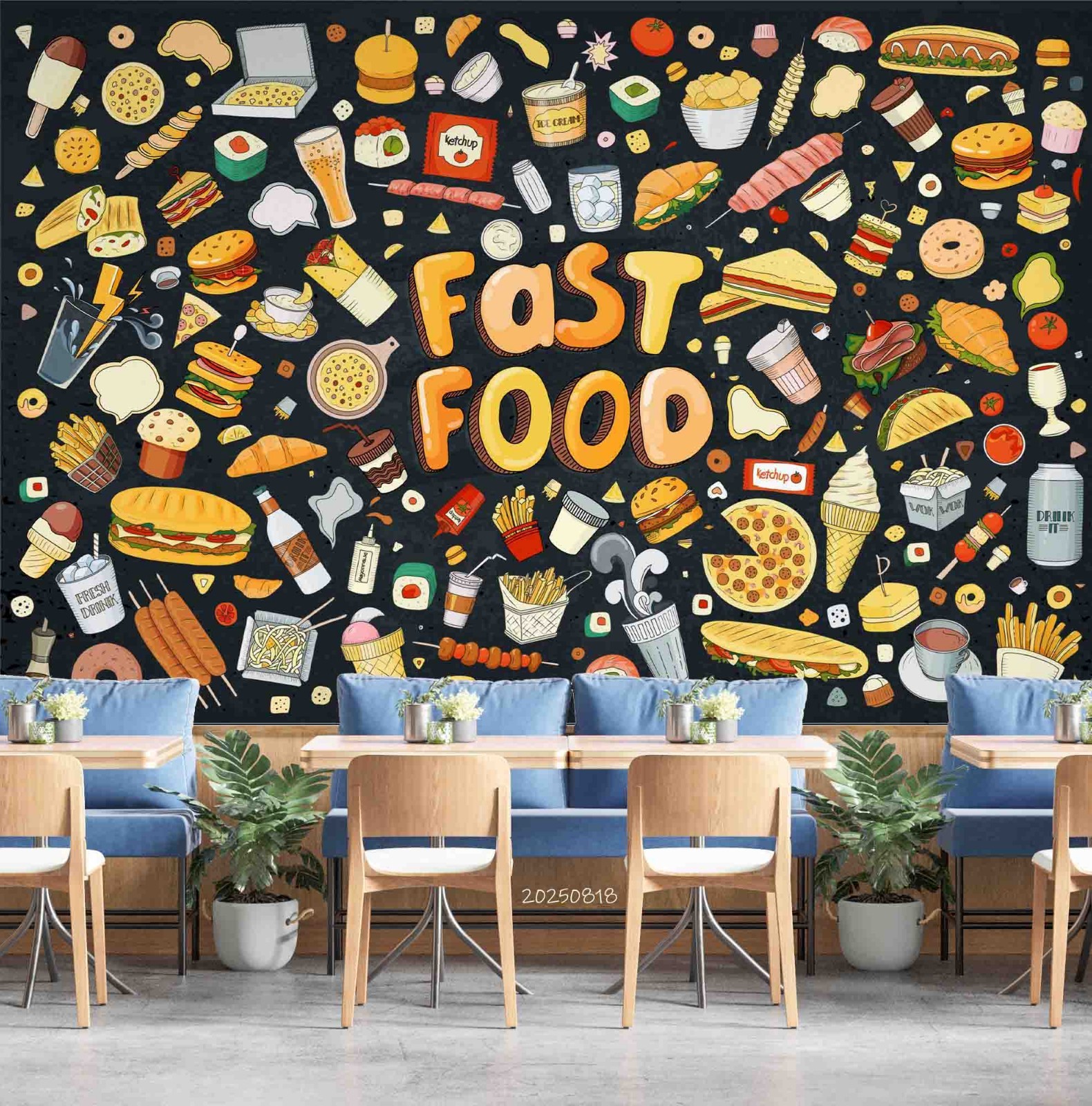 3D Restaurant Fast Food Illustration Wall Murals Wallpaper Murals Wall Sticker