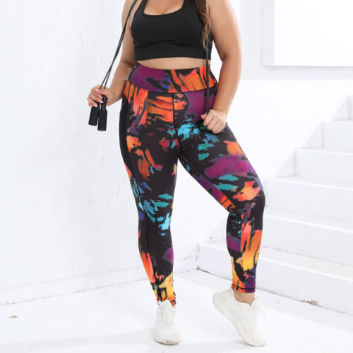 Tie Dye Plus Size Women's Leggings Sports Pocket Yoga Pants Gym Fitness 0XL-4XL - Picture 7 of 7
