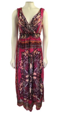 NWT JMB Signature empire waist crinkled floral Maxi Dress Size L