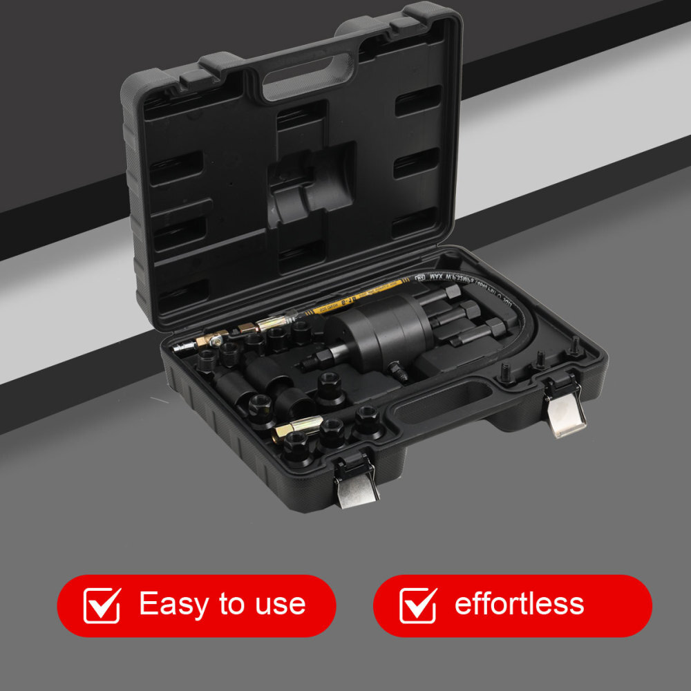 24-teiliges Diesel Einspritzdüsen Abzieher Set – Pneumatischer Auszieher Mit 19 Adaptern Für Bosch, Delphi, Denso