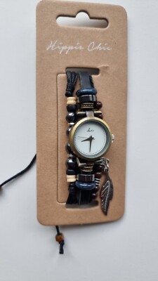  NEW HIPPIE CHIC WATCH AND BRACELET SET BOHO SHINE AUBREY BROWN STRAPFESTIVAL