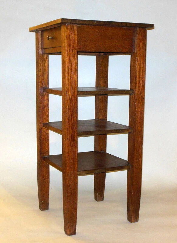 ALTA ESTANTERÍA ANTIGUA ARTESANÍAS MISIÓN ROBLE ESTANTERÍA con un cajón Foto 3 de 4