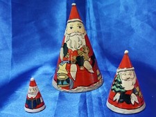 MIDWEST IMPORTERS SET OF 3 NESTING EGG SANTA CLAUS WOODEN DOLLS TRIANGLE SHAPE