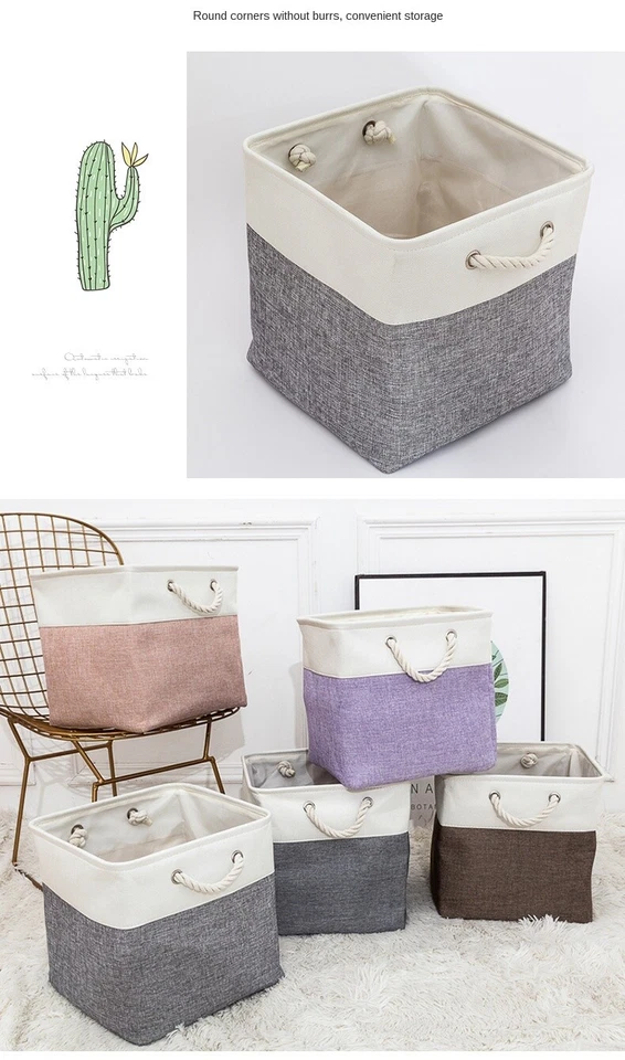 Large Storage Basket Rectangular Fabric Collapsible Organizer Bin Box 13×13×13In - Image 3 of 4