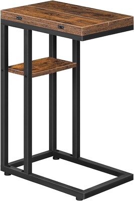 Lot of 2! HOOBRO Foldable End Table, C Shaped Side Table with Storage Shelf