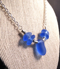 Light blue handmade cultured Sea Glass Jewelry/ Beach glass focal 18" necklace