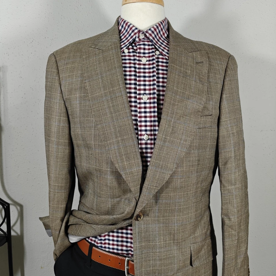 Casaco esportivo masculino Apollo King blazer botão único marrom xadrez anos 150 lã pico 42R - Imagem 2 de 4