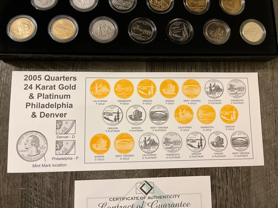 2005 Precious Metal Quarter Program 24K Gold & Platinum Enhanced Quarters A20.71 - Image 2 of 4