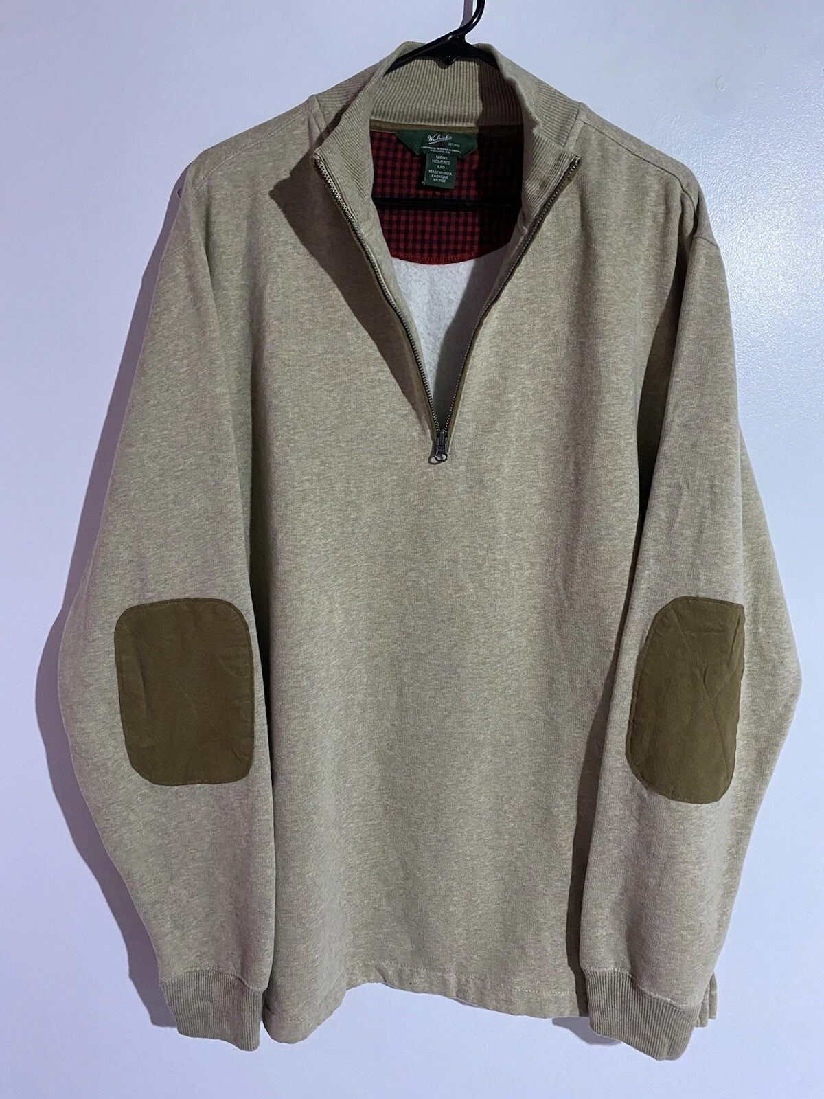 Woolrich Sweater Mens Large Tan Elbow Patch Classic Gorp Grandpa Office Outdoor