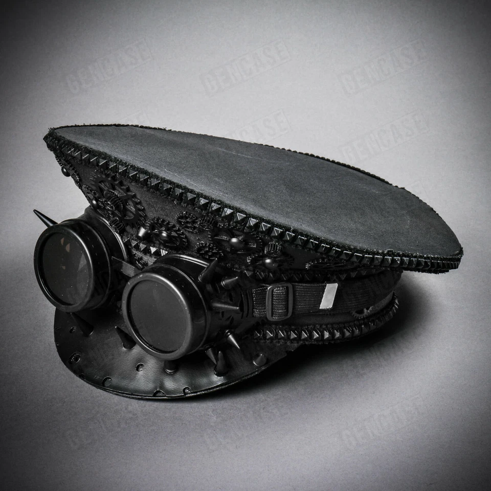 Sombrero de Capitán Steampunk Negro con Picos Gafas Halloween Militar Hombres Fiesta Gorra Foto 3 de 4