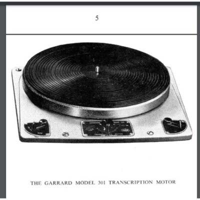 Garrard 301 turn table record player owner and parts manual
