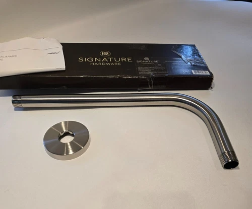 Signature Hardware 12-3/8" Wall Mounted Shower Arm and Flange NickelSHRSA122ZBN - Picture 1 of 2