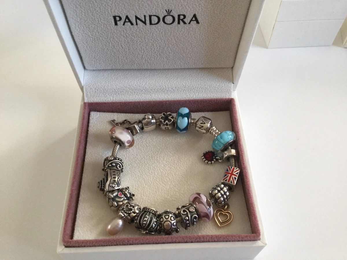 Mangler bjerg perspektiv Authentic Pandora Bracelet with Pandora Charms and free Pink Braided  Bracelet | eBay