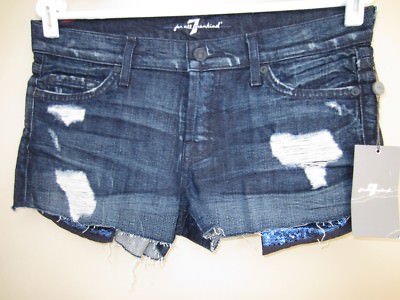NWT 7 For All Mankind Dark Destroy Cut Off Denim Shorts SEQUIN 26 2 7FAM RARE