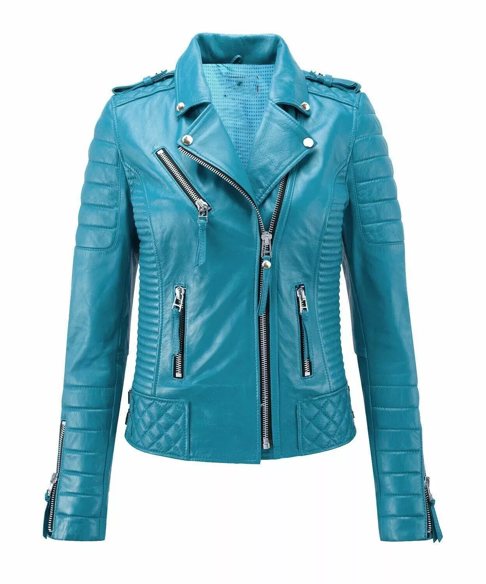 Turquoise moto jacket sale