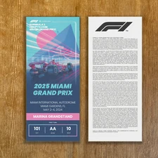 2025 MIAMI F1 Customizable Grand Prix Replica Ticket Stub Formula 1 USA Any Seat