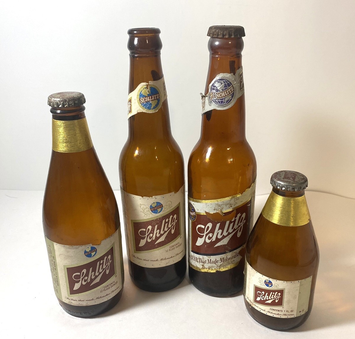 Vintage 1970s Schlitz Beer Bottles Empty Milwaukee Collection of 4 