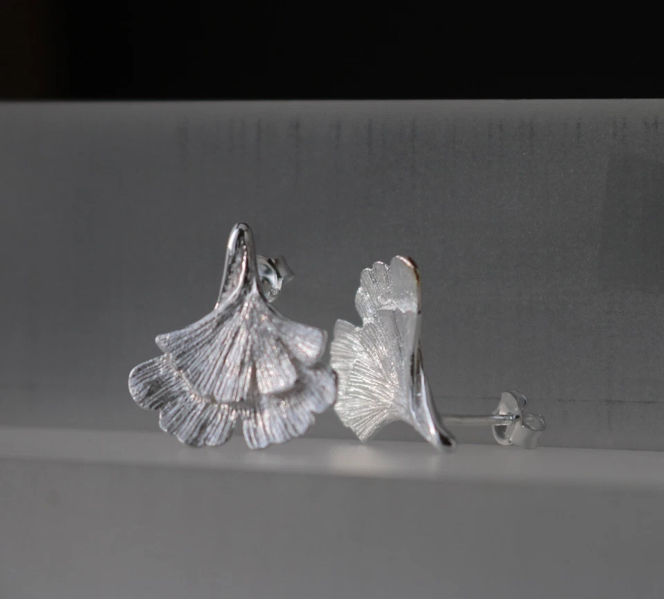 Ohrringe Ginkoblatt Ginkgo Silber 925 Ginkgoblatt Ginko Ohrstecker Stecker NEW - Bild 2 von 4