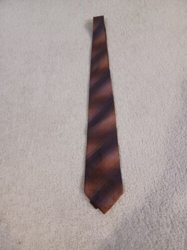 Cravate homme toute soie marron diagonale à rayures tissées - Photo 1/4