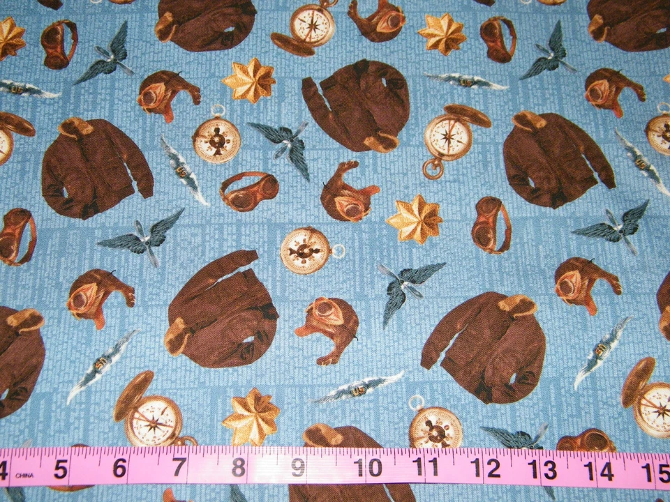 Tela de edredón 100 % algodón estampado azul por yarda Windham THEORY OF AVIATION Foto 2 de 2