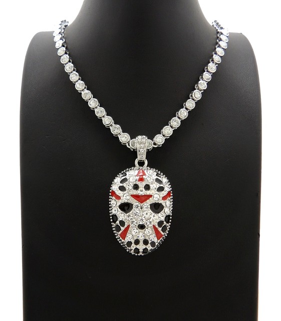 JASON MASK PENDANT WITH 20" 5mm ICE BLING CHAIN eBay